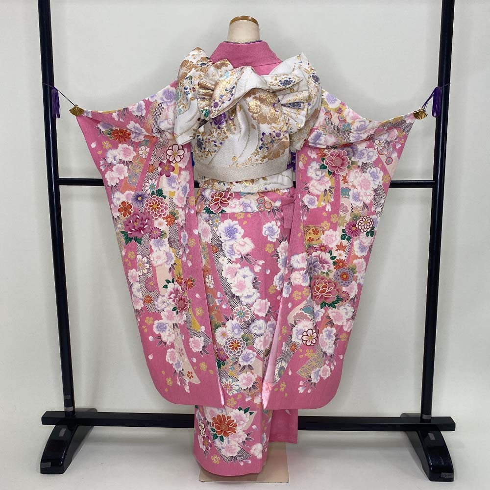 振袖フルセット 裄66cm 身丈173cm 長襦袢セット 総柄 振袖 帯 帯揚げ  