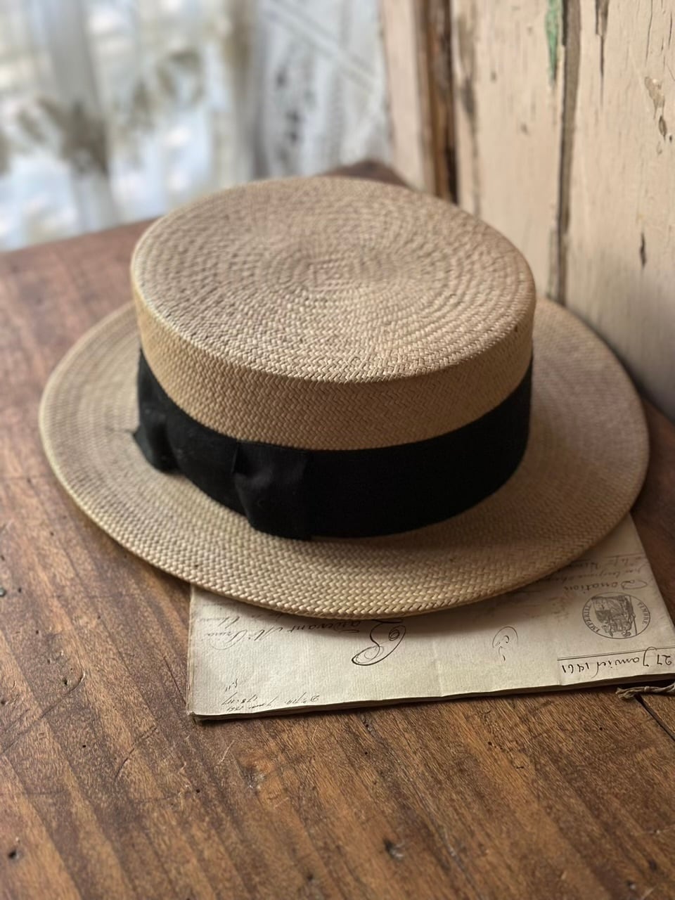ハット 帽子 黒リボン 麦わら帽子 カンカン帽子 | Brocante de La