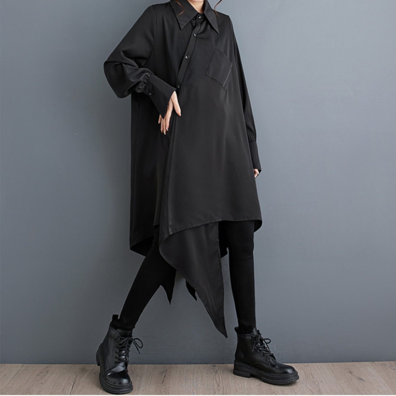 アシンメトリック オーバーサイズ シャツワンピース 00016