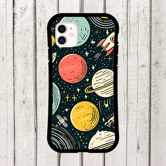 受注生産 iPhoneケース 惑星いっぱいのレトロ宇宙｜惑星柄 RFSP025A