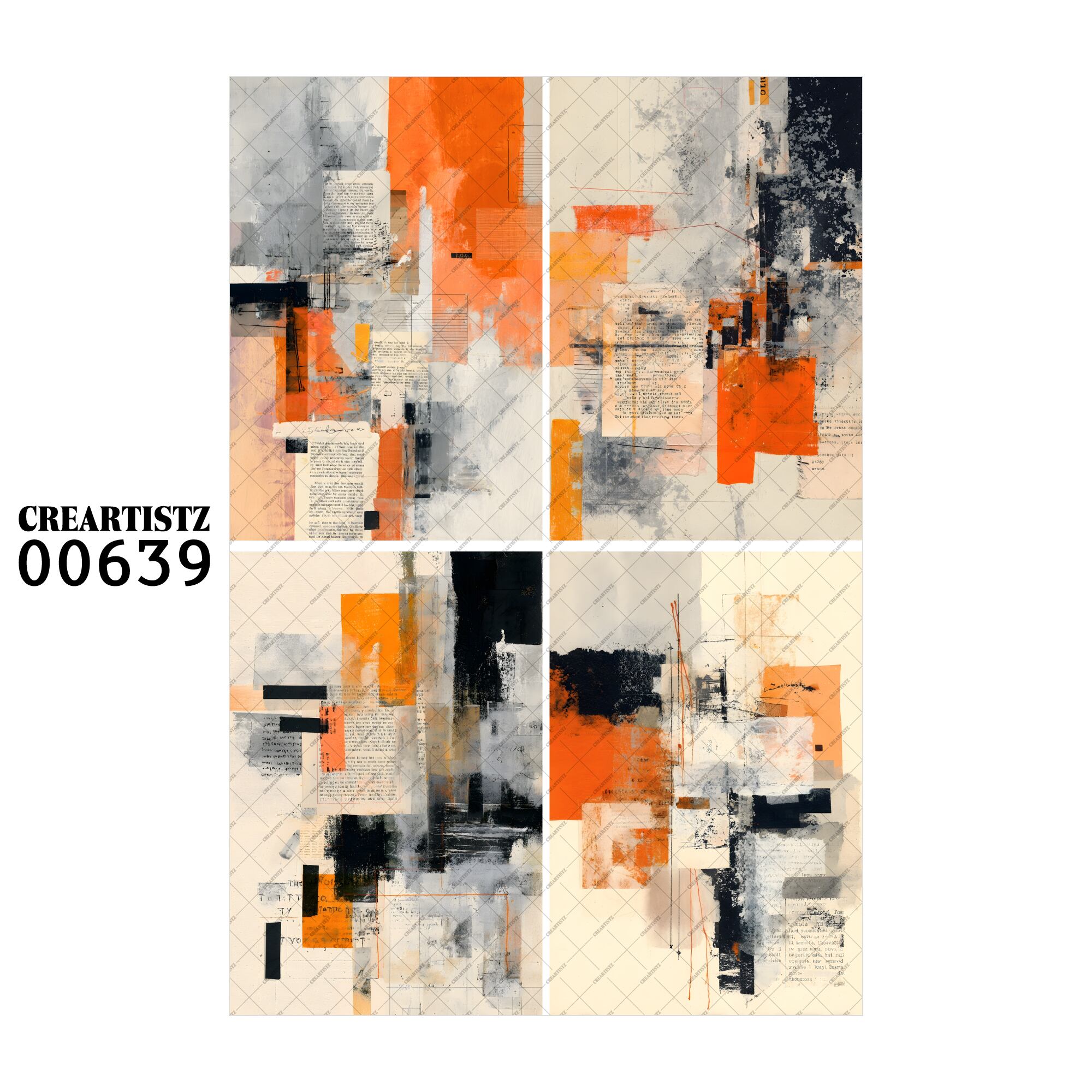 00639 背景 コラージュ素材 オリジナル 12枚セット (4種類×3枚) ペーパー/ステッカー CREARTISTZ
