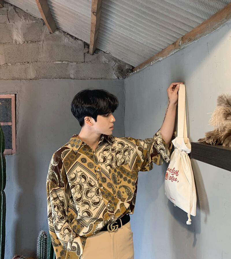 全2色 シャツ トップス 総柄 カジュアル 長袖 おしゃれ