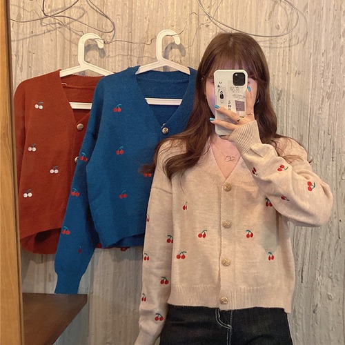 ✞ スタンダードVネックセーター コート ニットカーディガン大人女子☆ ロング レッド レトロ 刺繍 ✞ゴスロリ SM ミリ 甘ロリ クラロリ 和ロリ エレガント 黒ロリ 姫ロリ 華ロリ BB-BB44146114036