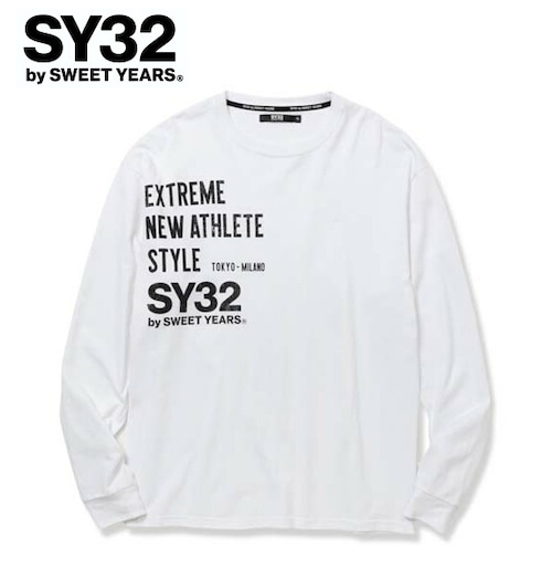 SY32 by SWEET YEARS エスワイサーティトゥ Tシャツ 長袖 クルーネック ロンT メンズ LISTING LOGO L/S TEE 14177J-W WHITE