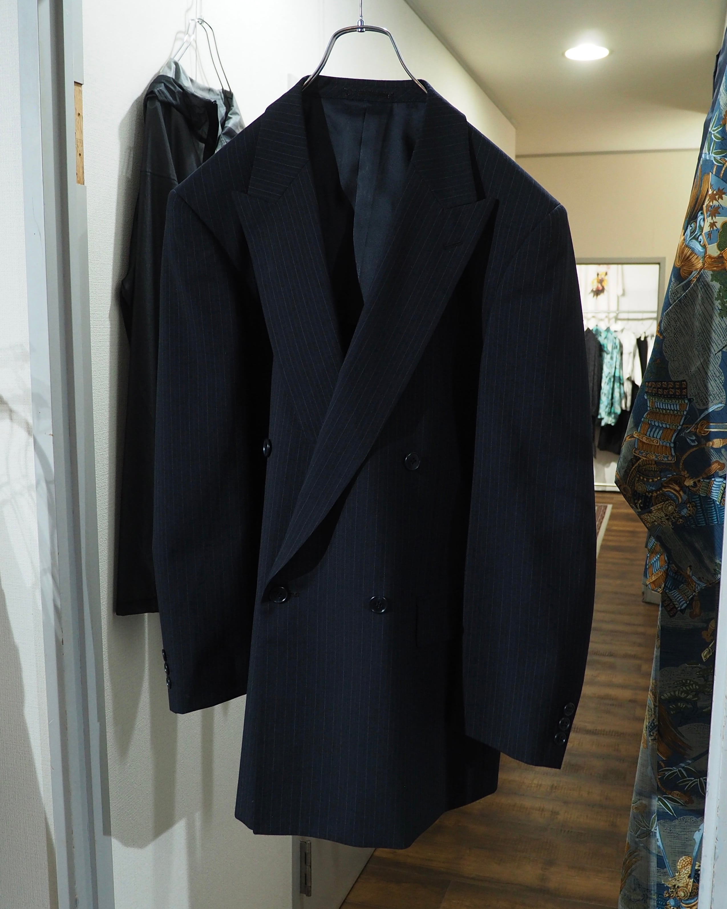 1990s Beautiful Pinstripe Embroidery Vintage Double Breasted Tailored Jacket