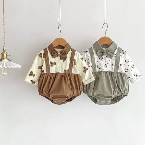 〈送料無料〉animal bow tie rompers