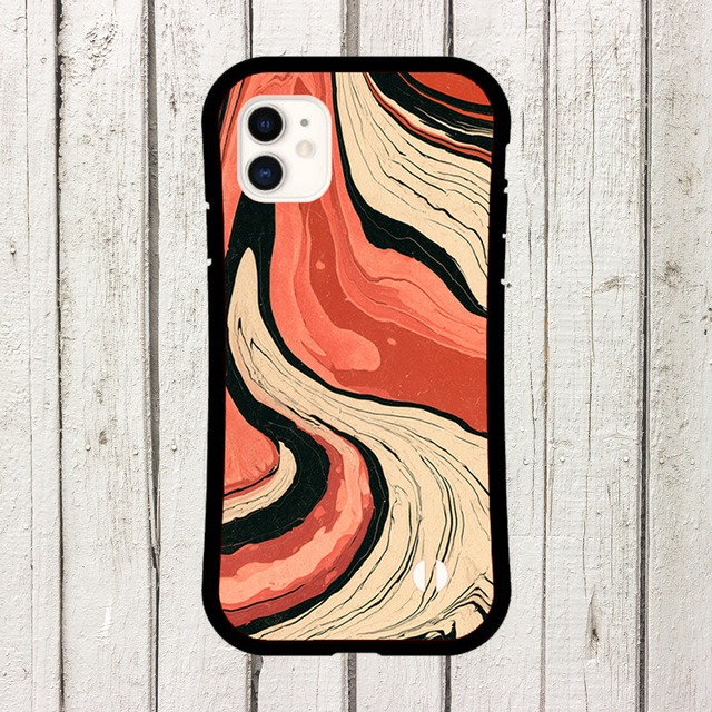 受注生産 iPhoneケース 赤茶と黒の流線マーブル｜紙マーブリング MARB048B