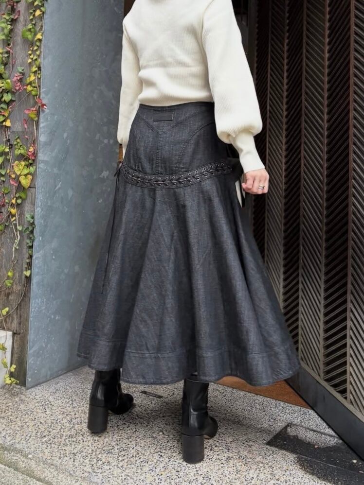 25AW】FETICO フェティコ / Lace up denim flare skirt / デニム