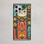受注生産 iPhoneケース 猫顔と花のサイケフォーク｜猫モチーフ PSYF014A