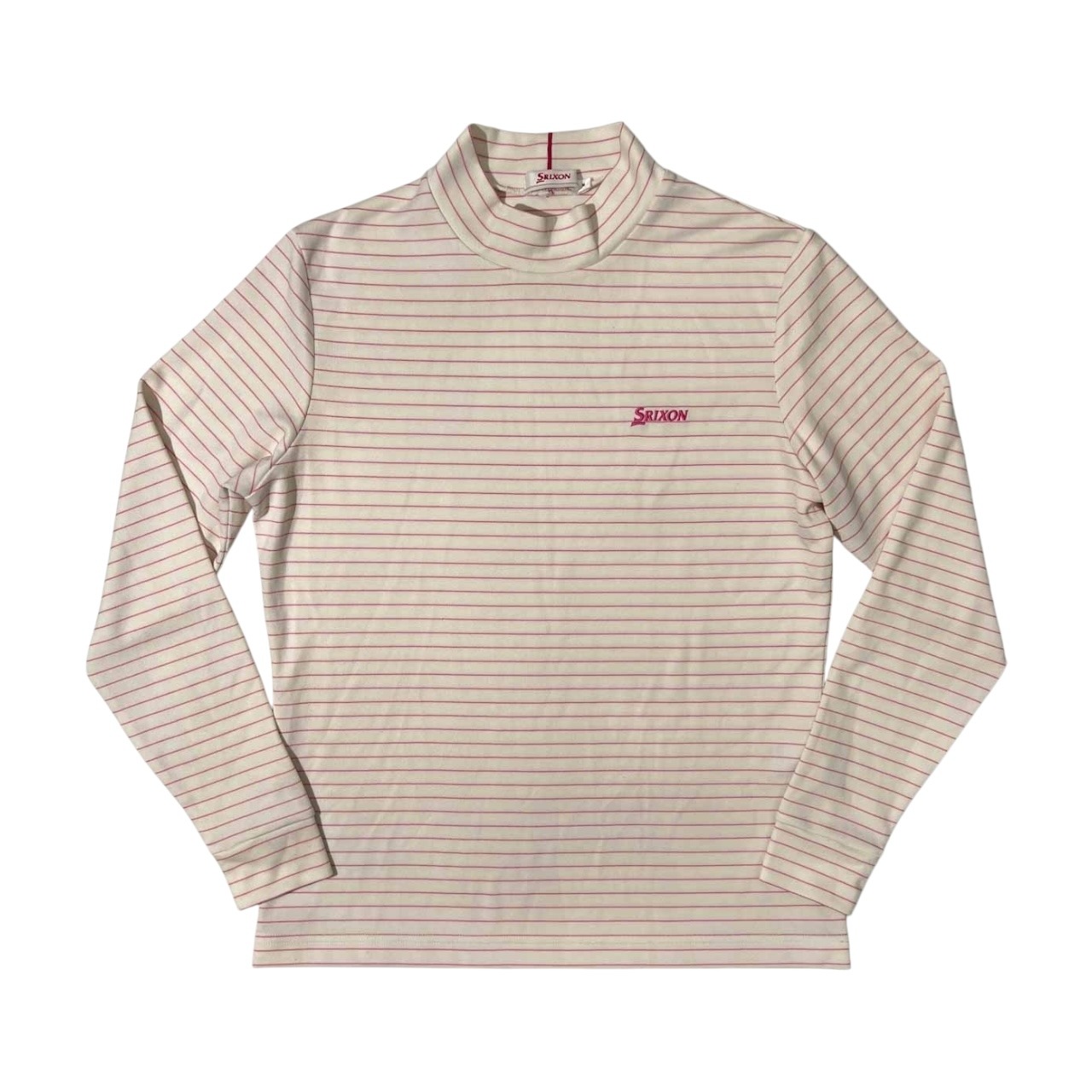 SRIXON スリクソン ボーダー柄 ハイネック ドライ 長袖Tシャツ カットソー M /ゴルフ/スポーツ/ホワイト×ピンク/レディース