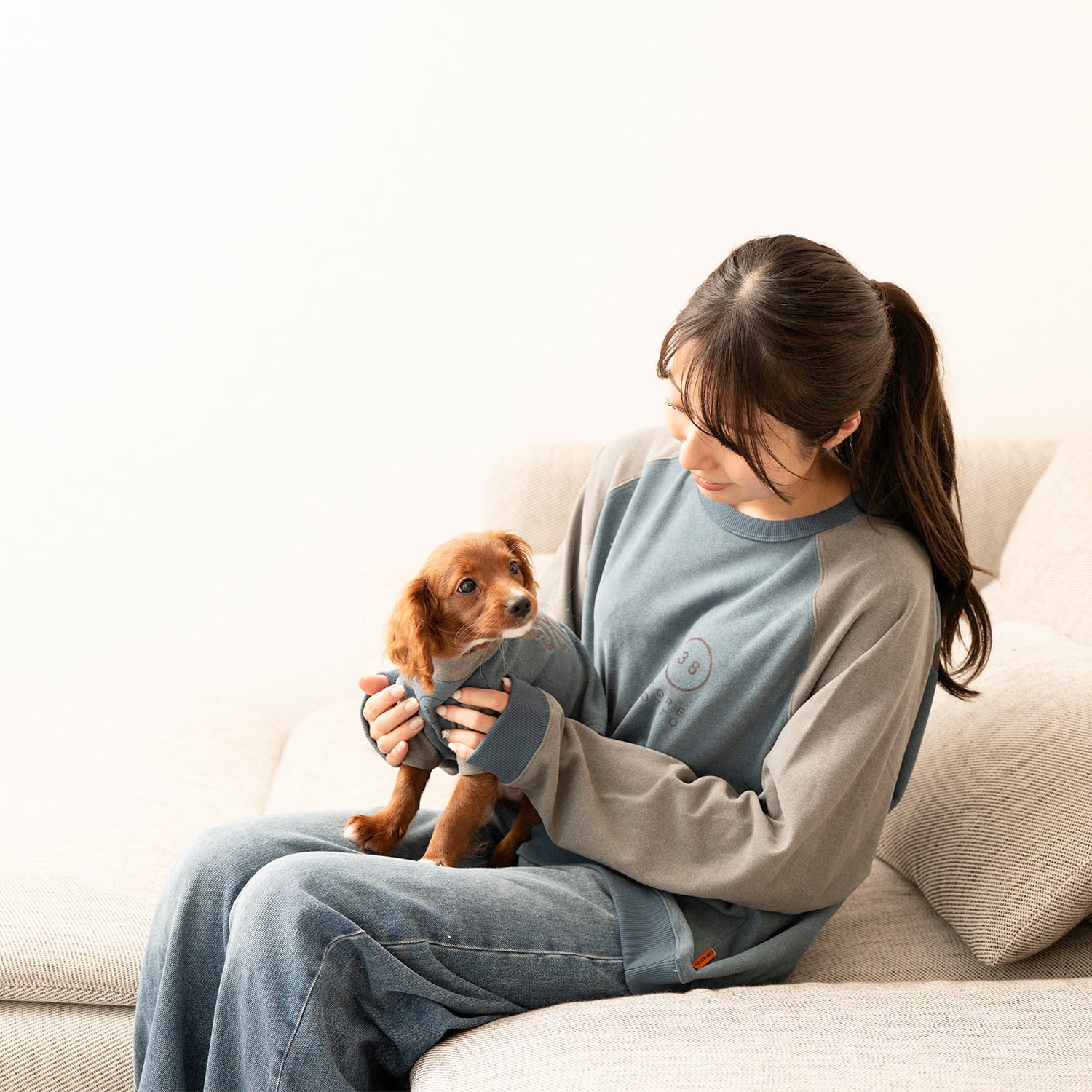 ネコロン もちのび刺繍ラグランロンT（BLUE×GRAY） | 38explore