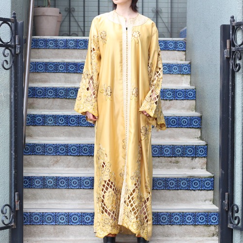 *SPECIAL ITEM* USA VINTAGE LACE DESIGN SPANGLE LONG KAFTAN DRESS ONE PIECE/アメリカ古着レースデザインスパンコールカフタンドレスワンピース