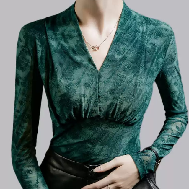 Vネック ロングスリーブ スリムフィット ブラウス ds1225