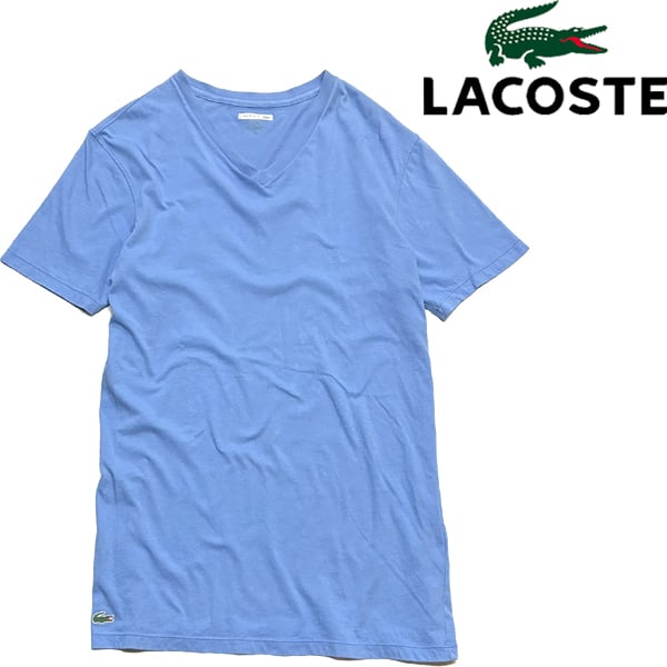 1点物◇ラコステLacoste水色VネックTシャツ古着メンズSMレディースOK