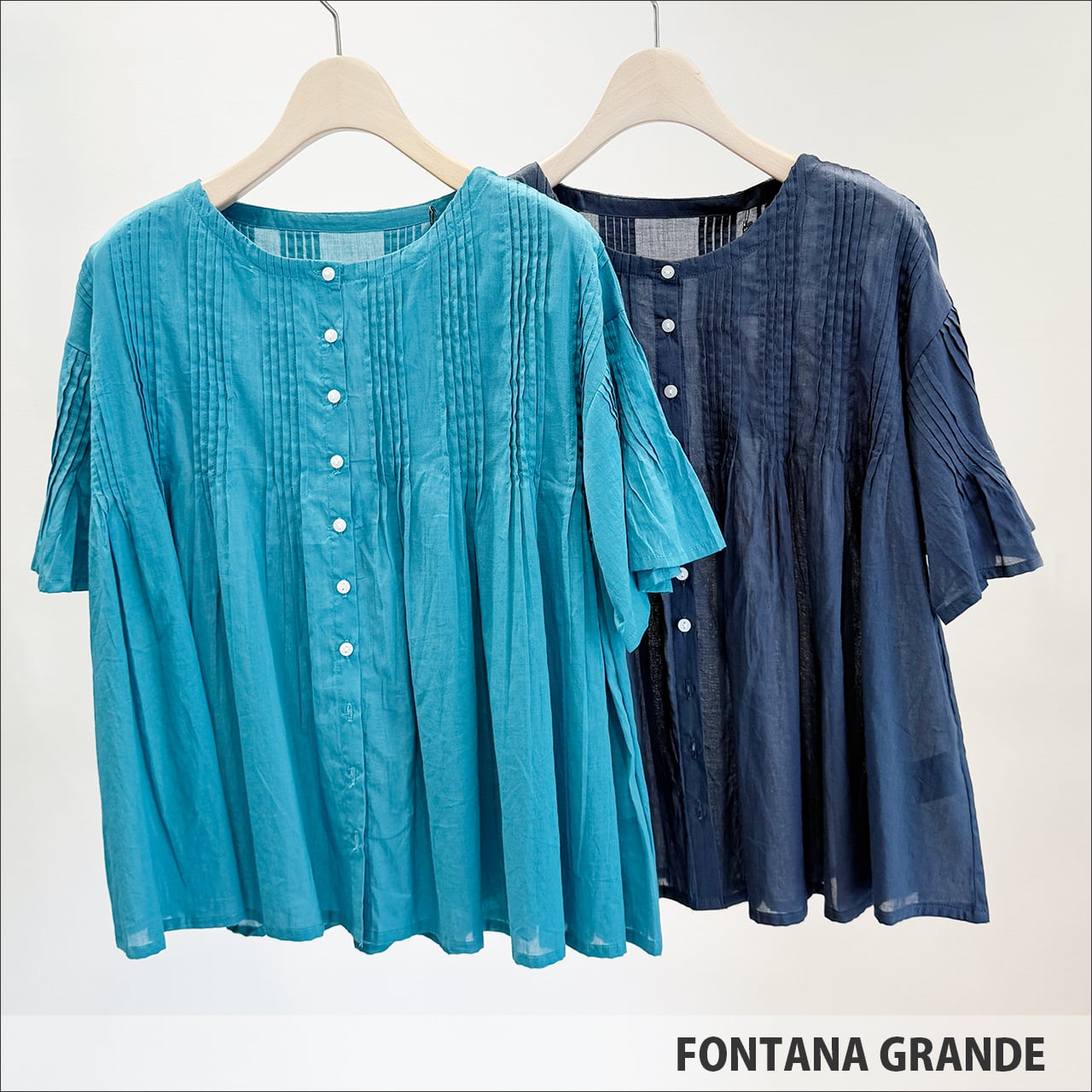Fontana Grande コットンシャツブラウス 627902 (ブルー/ネイビー)