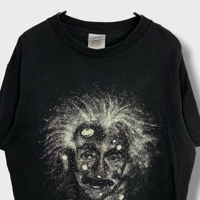 90s アインシュタイン 偉人Tシャツ M 黒 蓄光 宇宙 アート フォト