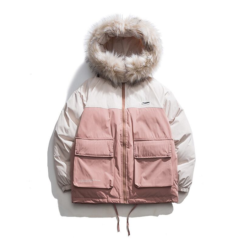 【新作】【送料無料】 Clothes Road Vintage ese Style Zipper Thicken Loose Collarless Colorblock Hooded Warm Youth CottonCoat-アリババ コットン ビンテージ hip6-161112510425799
