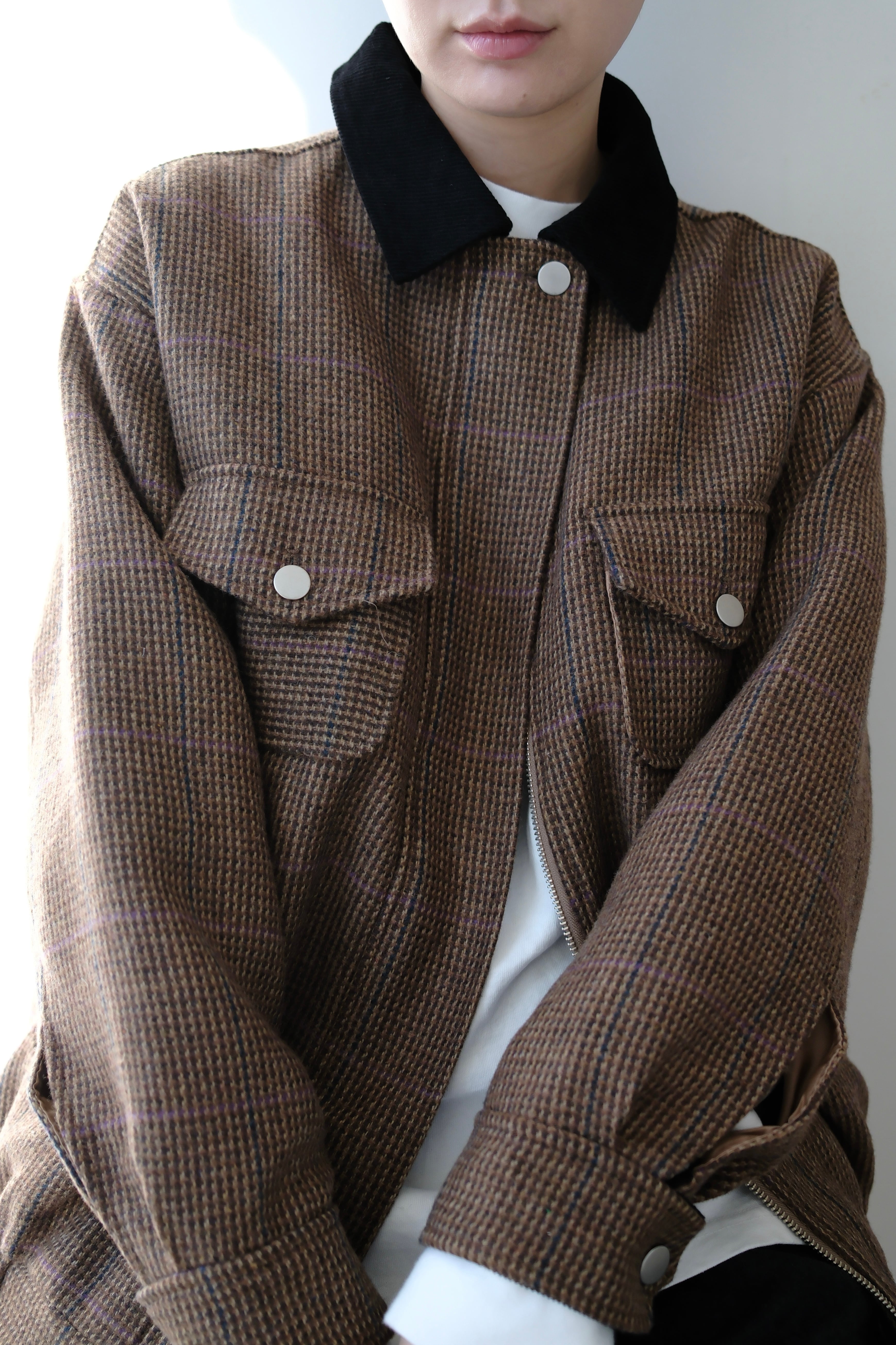 Wool Blend Tweed Jacket ウールブレンドツイードジャケット Brown