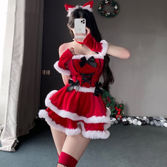 【6点セット】クリスマ 大人可愛い セクシー サンタ服 コスプレ 上下セット リボン XH2-JXL-S43