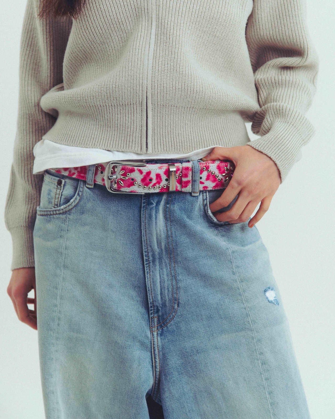 nsn leopard studs belt -pink-