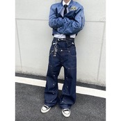 ストリート  フェイクレイヤードデニムパンツ P402