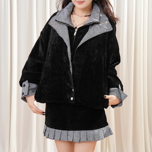 【2点セット】裏地チェックジャケット＋プリーツスカート ・73775