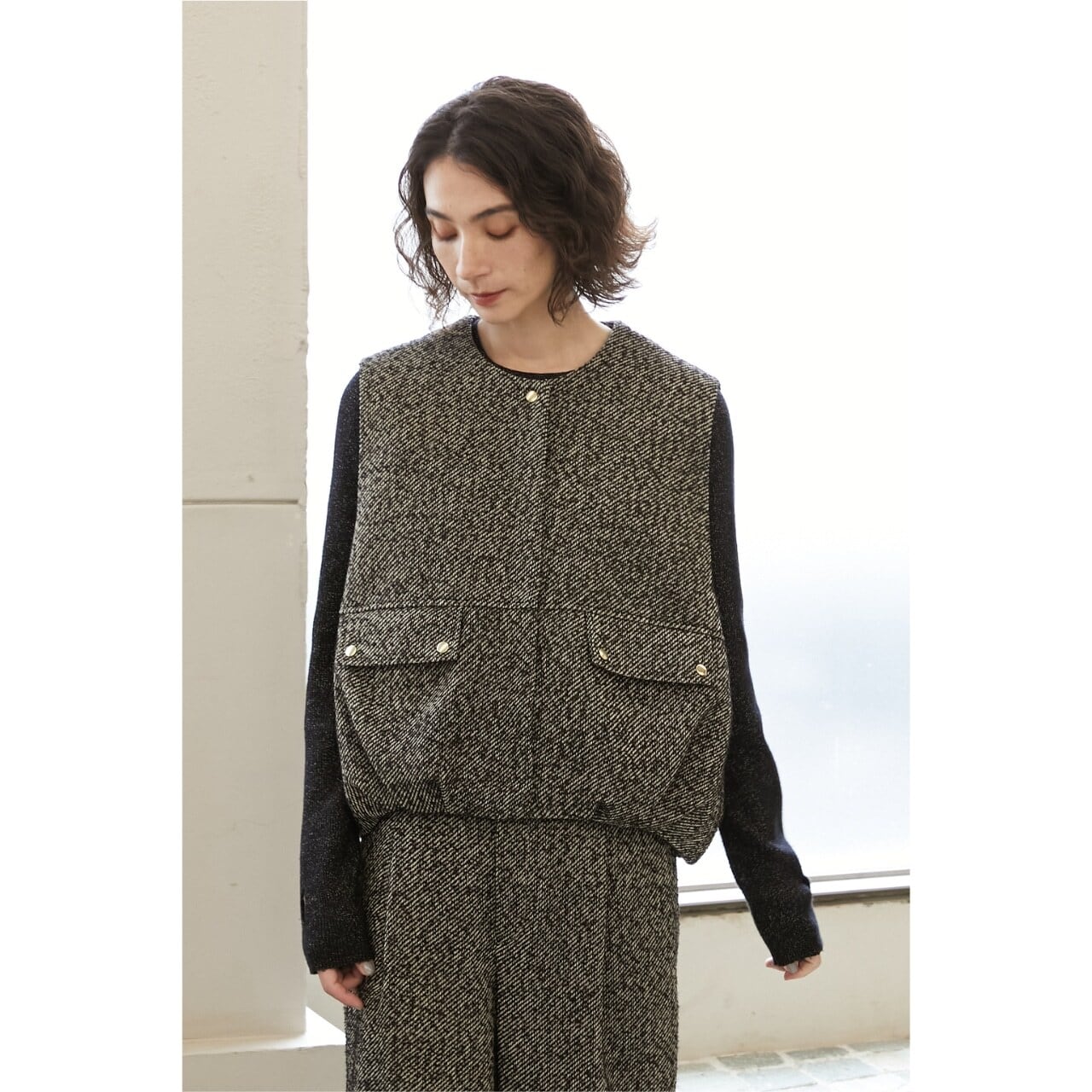 ALMOND OIL 】Classic tweed cocoon gilet | valance 福井｜レディース