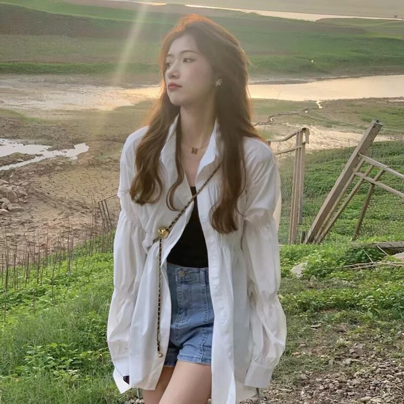 ホワイトシャツ スプリングオータムトップス ロング 春物 秋物 試着室98737271750