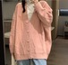 ニットカーディガン レディース カーディガン Ｖネック ボタン ピンク 長袖 カジュアル お出掛け おしゃれ ライトアウター 羽織 ゆったり ルーズシルエット 秋冬 厚手 暖かい カーディガン ニット