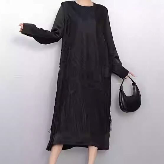 フリンジ 長袖 ミモレ丈 ワンピース 1color ON1016