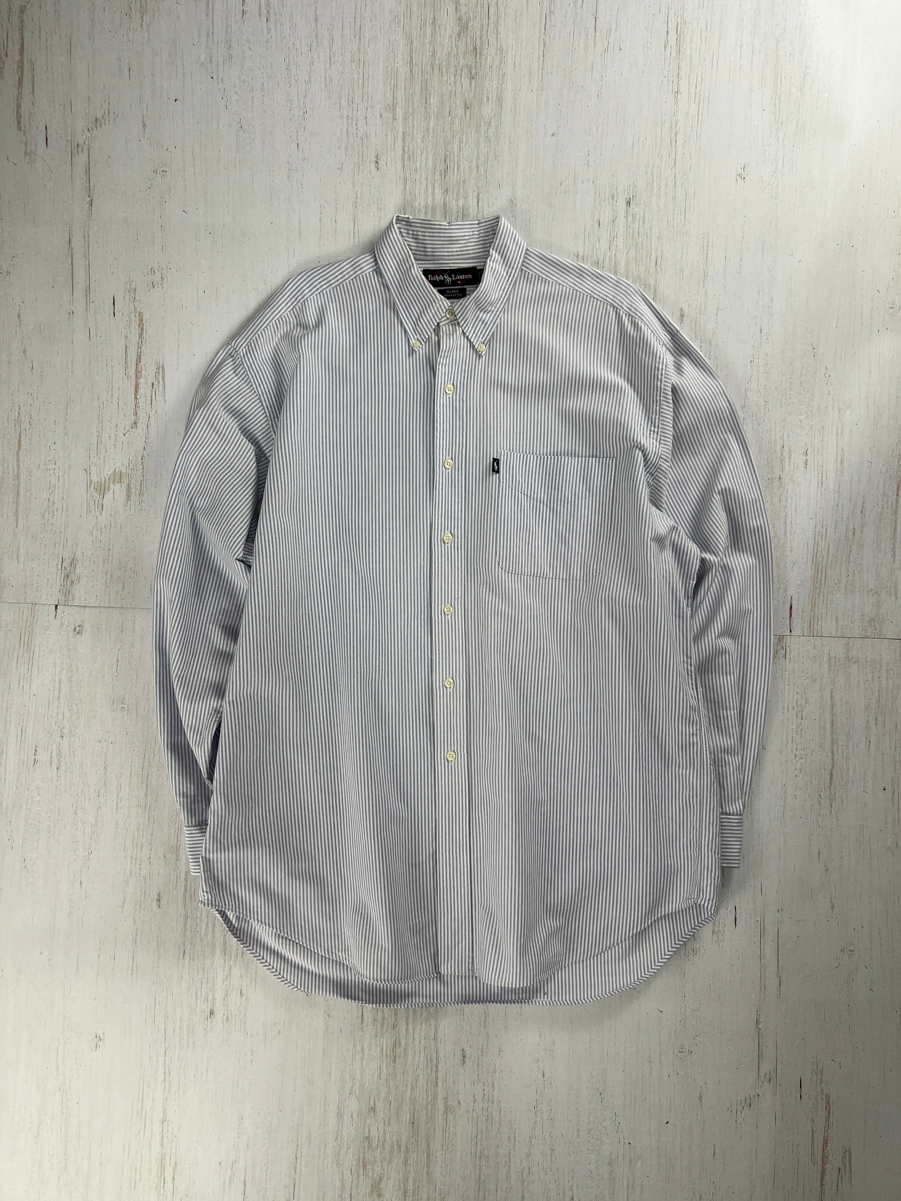2000’s ラルフローレン ブレイク ストライプ オックスフォードシャツ ブルー/ホワイト L #F971