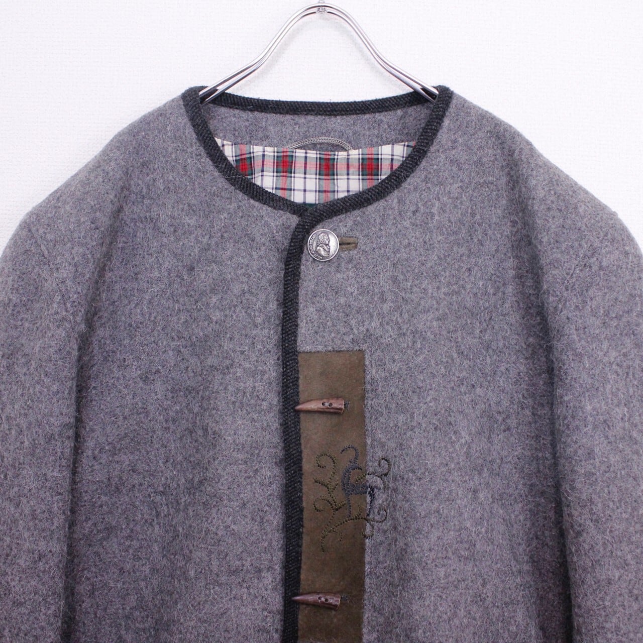 Caka act2】Alpaca Wool×Leather Switching Vintage No Collar