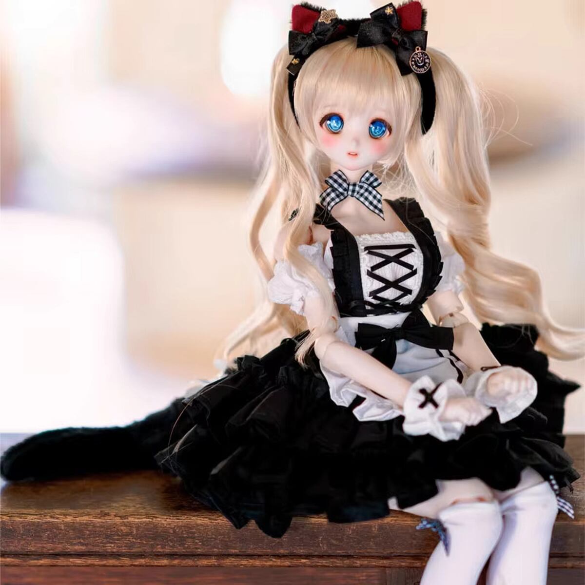 ドール衣装 ネコ耳 しっぽ 肉球 ケモミミ ワンピース フリル レース