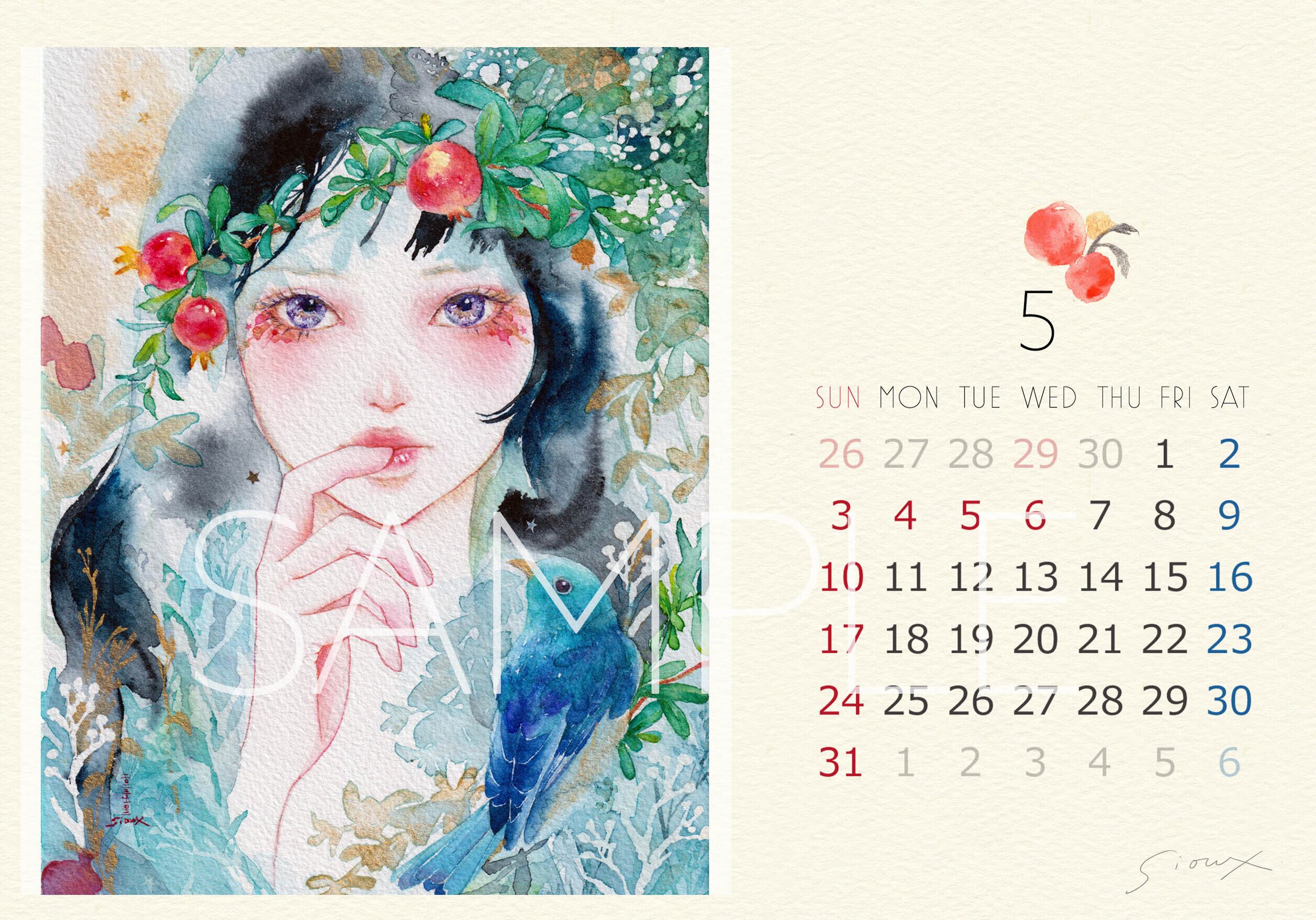 2026フルカラー卓上リング式カレンダー 水彩美人画13ページ | sioux mart