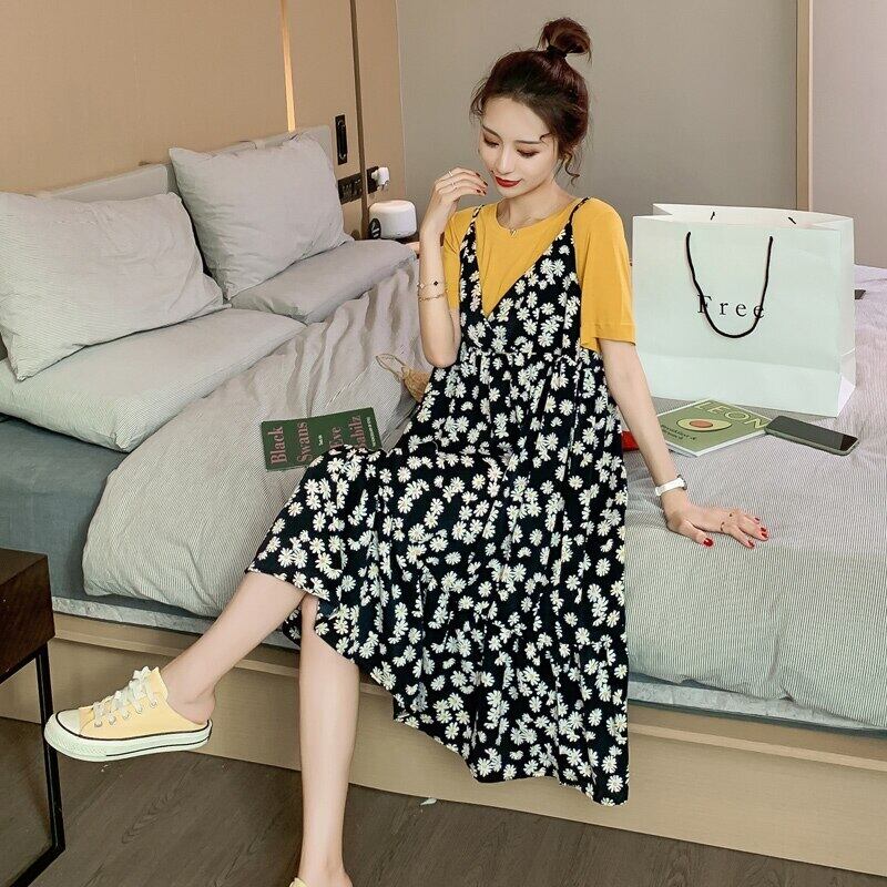 【新作】【送料無料】 255＃Tシャツ+ドレスマタニティ服イージーマッチング半袖フローラルドレス妊婦ママドレス ショート ハーフスリーブ 花柄 AL expec345572104261