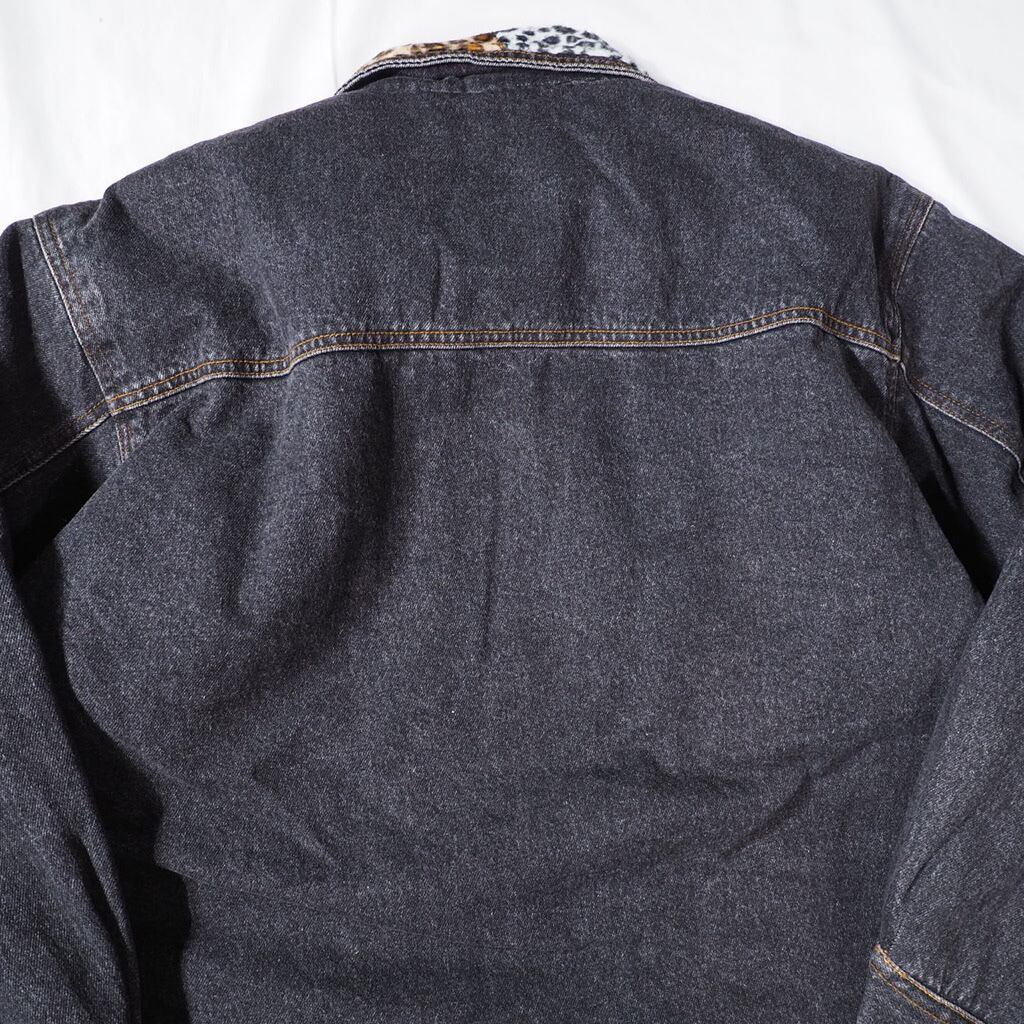 Various Animal Switching pattern Design dark gray denim jacket