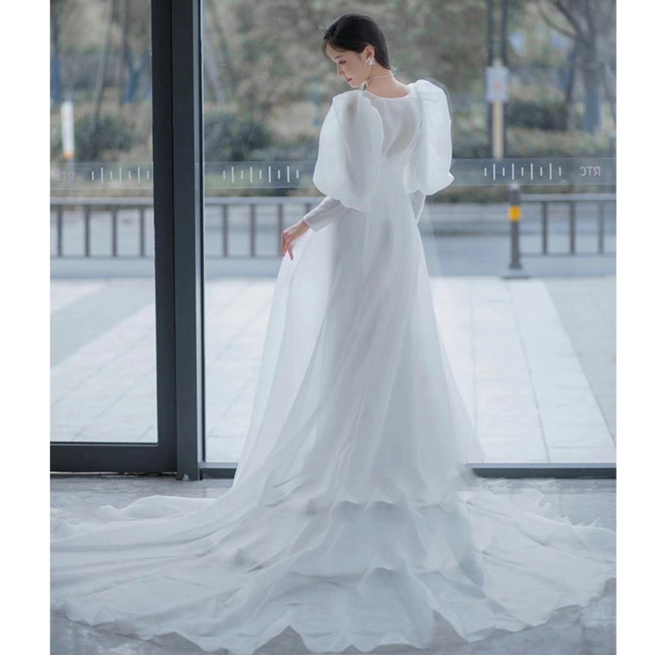 高品質！ウエディングドレス 前撮り ホワイト 上質オーガンジー  