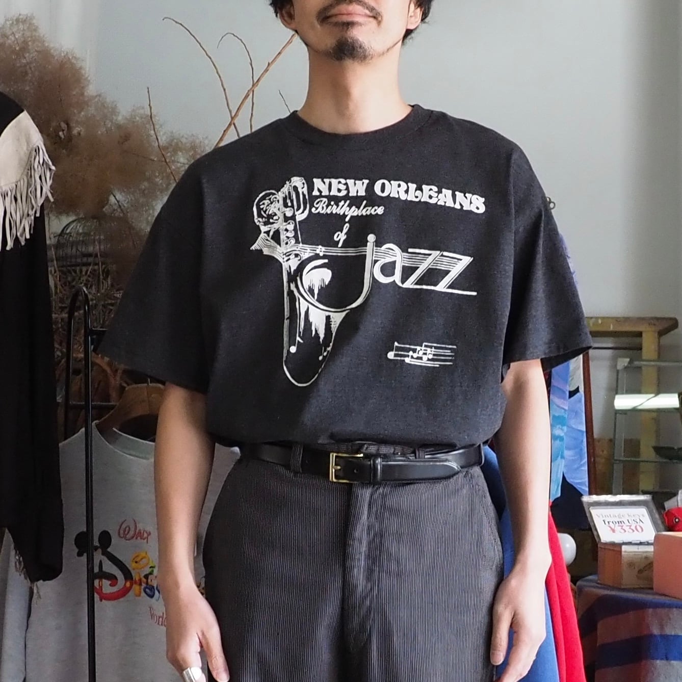 90’s NEW ORLEANS Birthplace of JAZZ Souvenir T-shirt XL USA製 チャコールグレー ジャズ スーベニア Tシャツ