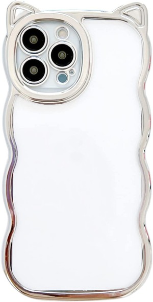 【数量限り】【LuceTerra】iPhone クリアケース 猫耳 スマホケース 可愛い 韓国 透明 ねこ (iPhone15pro silver)