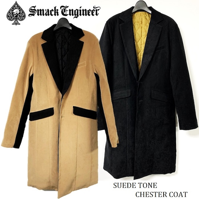 【40%OFF SALE】SMACK ENGINEER / スマックエンジニア「SUEDE TONE CHESTER COAT」スウェードチェスターコート 中綿 軽量 ロングジャケット 黒 ブラック ベージュ スペード メンズ レディース ROCK PUNK ロック パンク バンド ギフトラッピング無料 ステージ衣装 Rogia