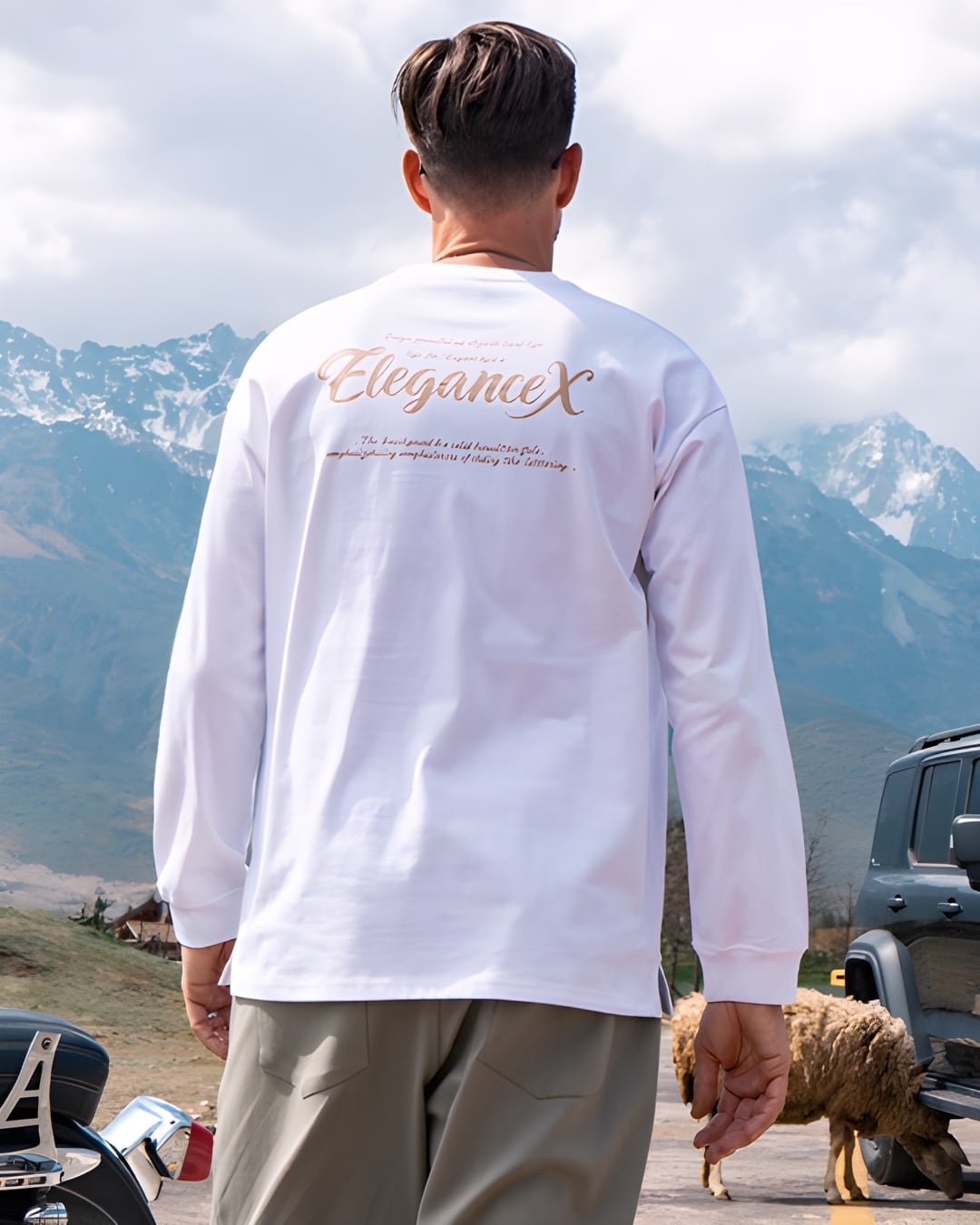 クルーネック バックプリントTシャツ 6色 E0213