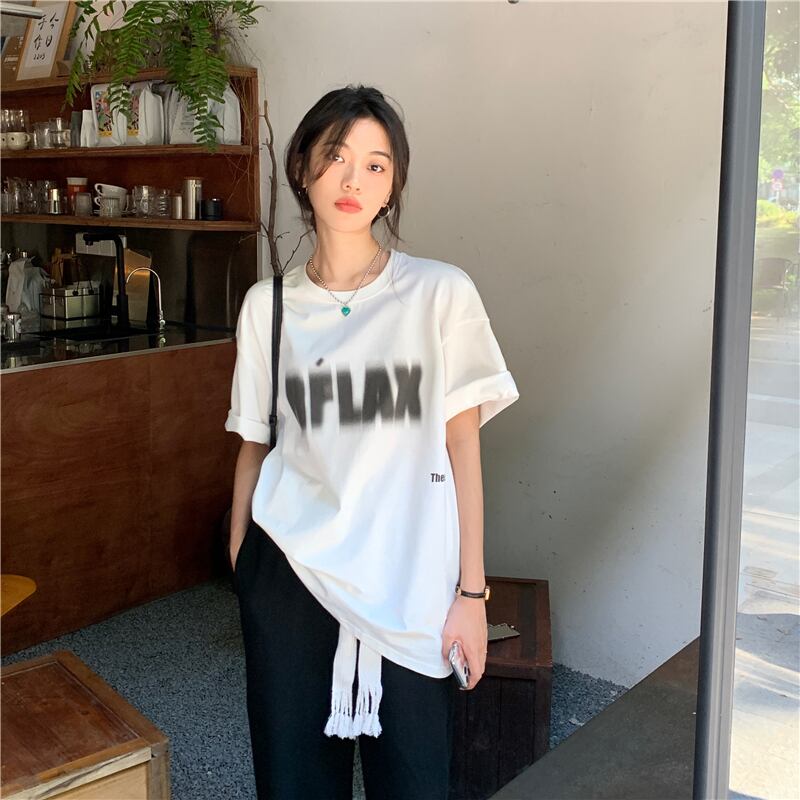 プリントTシャツ レディースサマー薄手ルーズトップス 夏物 ブラックストロベリース1180631760