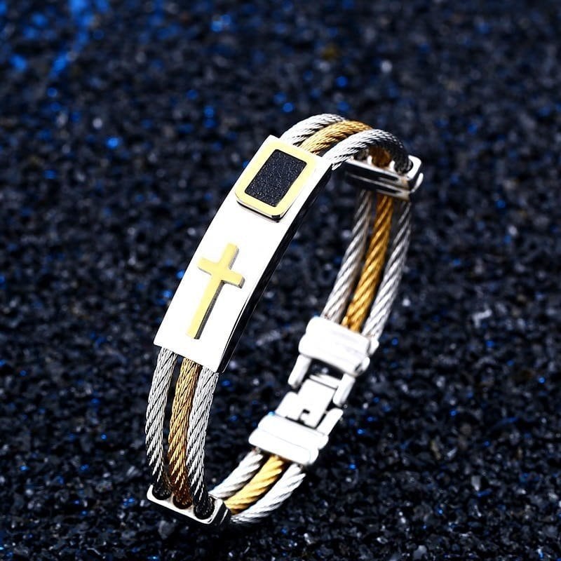 送料無料】 メンズ ブレスレット バングル ステンレス 3列 ワイヤー