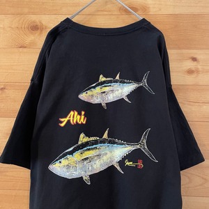 【Hanes】浜本 AHI マグロ バックプリント ワンポイントロゴ Tシャツ XL ビッグサイズ US古着