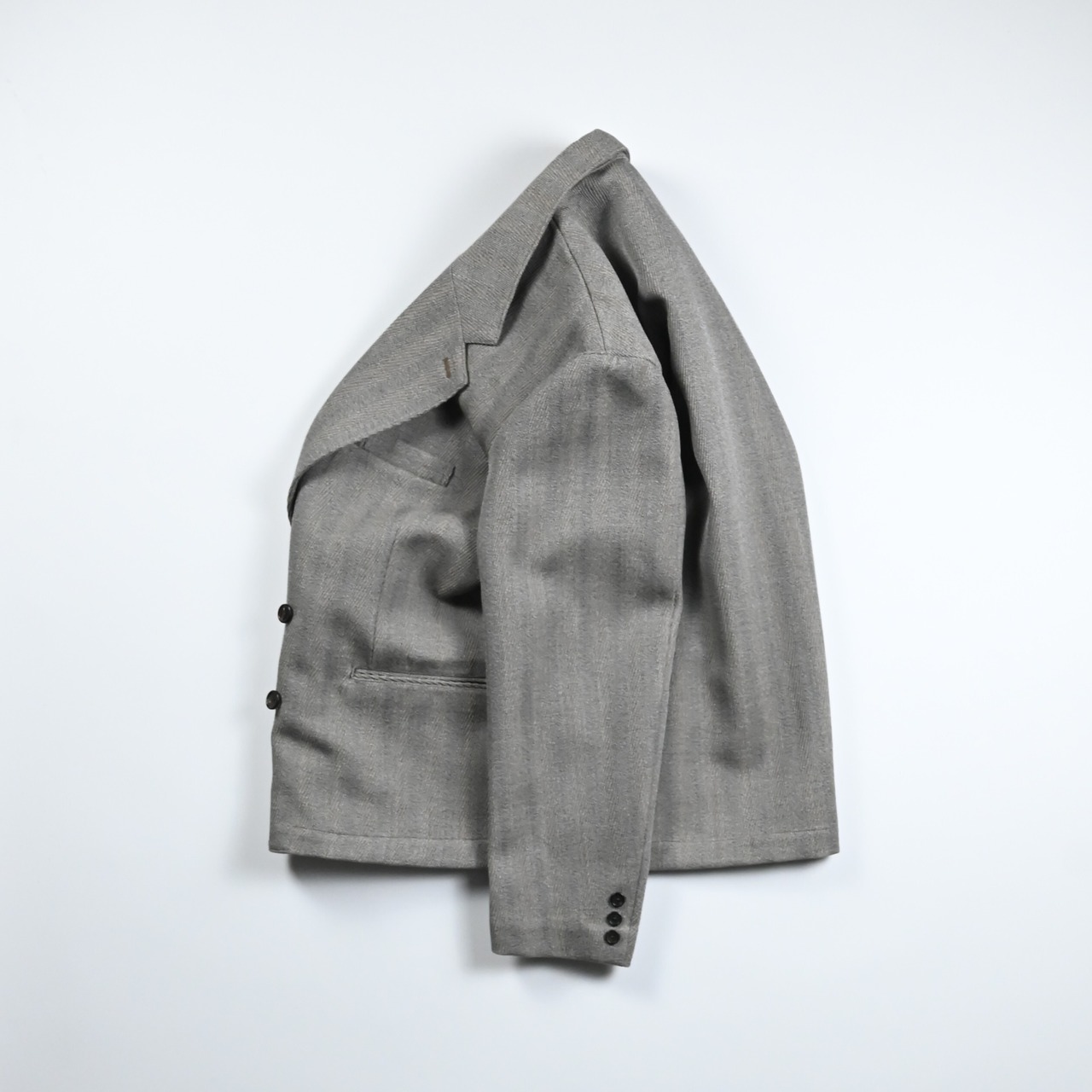 INTERIM / STRUCTURED DIAGONAL MELANGE WOOL DEADSTOCK PIPING DOUBLE JACKET