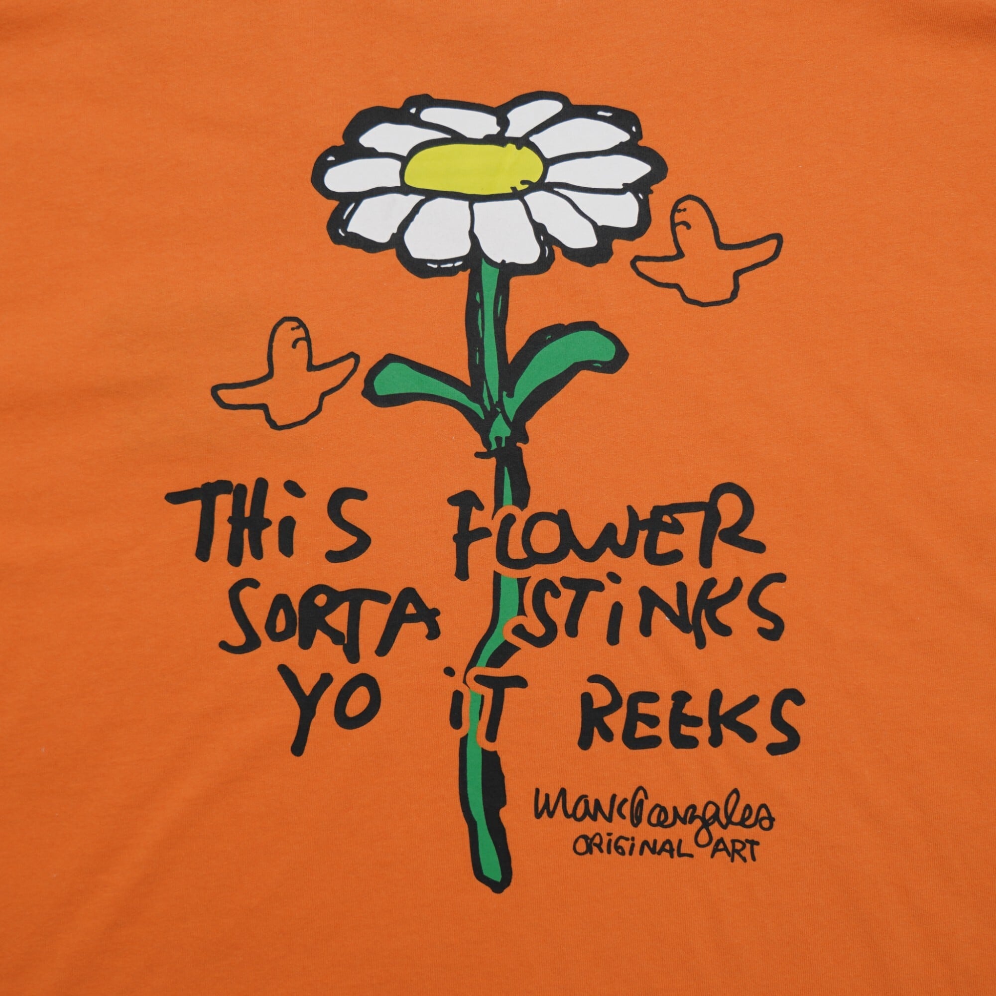 Mark Gonzales マークゴンザレス フラワー刺繍Tシャツ オレンジ