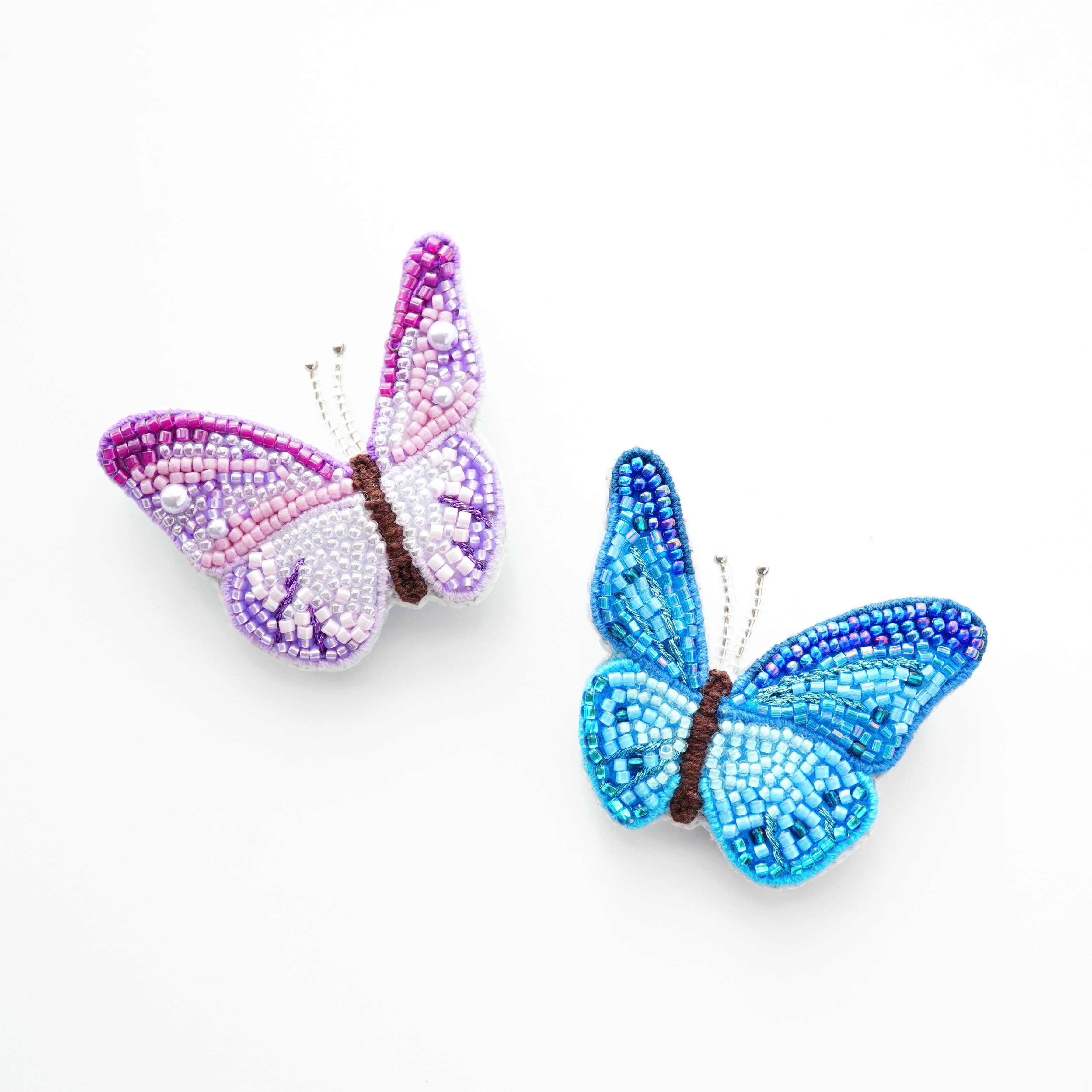 年末年始ハッピーバッグ】ビーズ刺繍の蝶々のブローチセット (パープル 