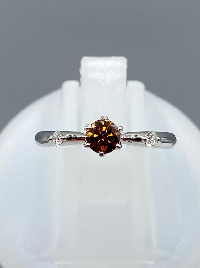 【3日以内返品可（※カード/キャリア決済の場合）】FANCY DEEP ORANGY BROWN ダイヤモンド 0.302ct / ダイヤモンド 計0.073ct Pt900 リング【リフレッシュメント(新品仕上げ・補修・洗浄等済)】