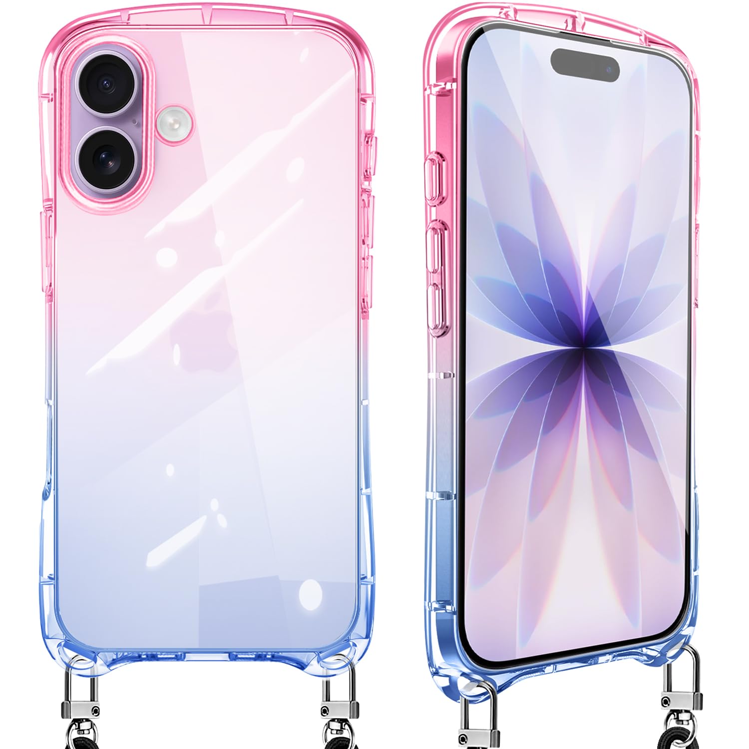 Shengkawang iPhone 17 用 ケース ショルダー iPhone17 用 ストラップ グラデーション 韓国 ライトブルー/ピンク