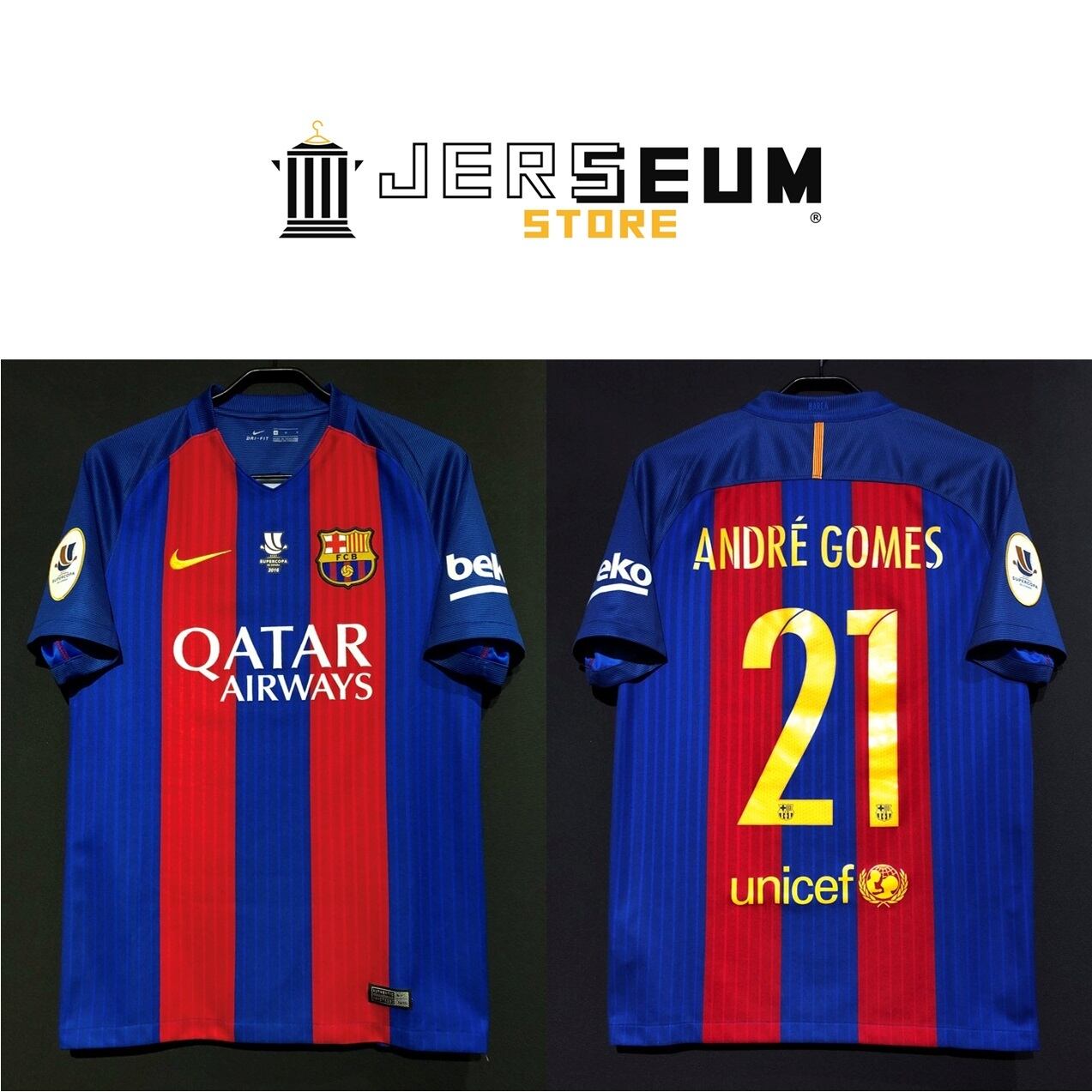 2016】 FC Barcelona（H） Condition：Preowned Grade：8 Size：M No.21  ANDRE GOMES SUPER COPA DE ESPANA Jerseum Store